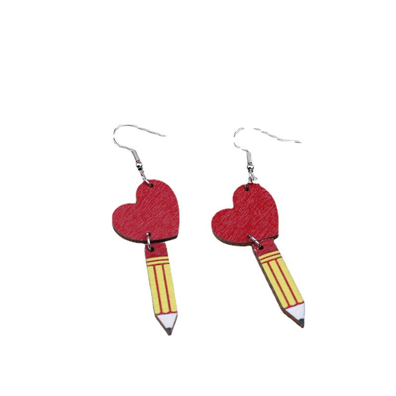 Wholesale Teacher's Day Heart Hollow Wooden Earrings